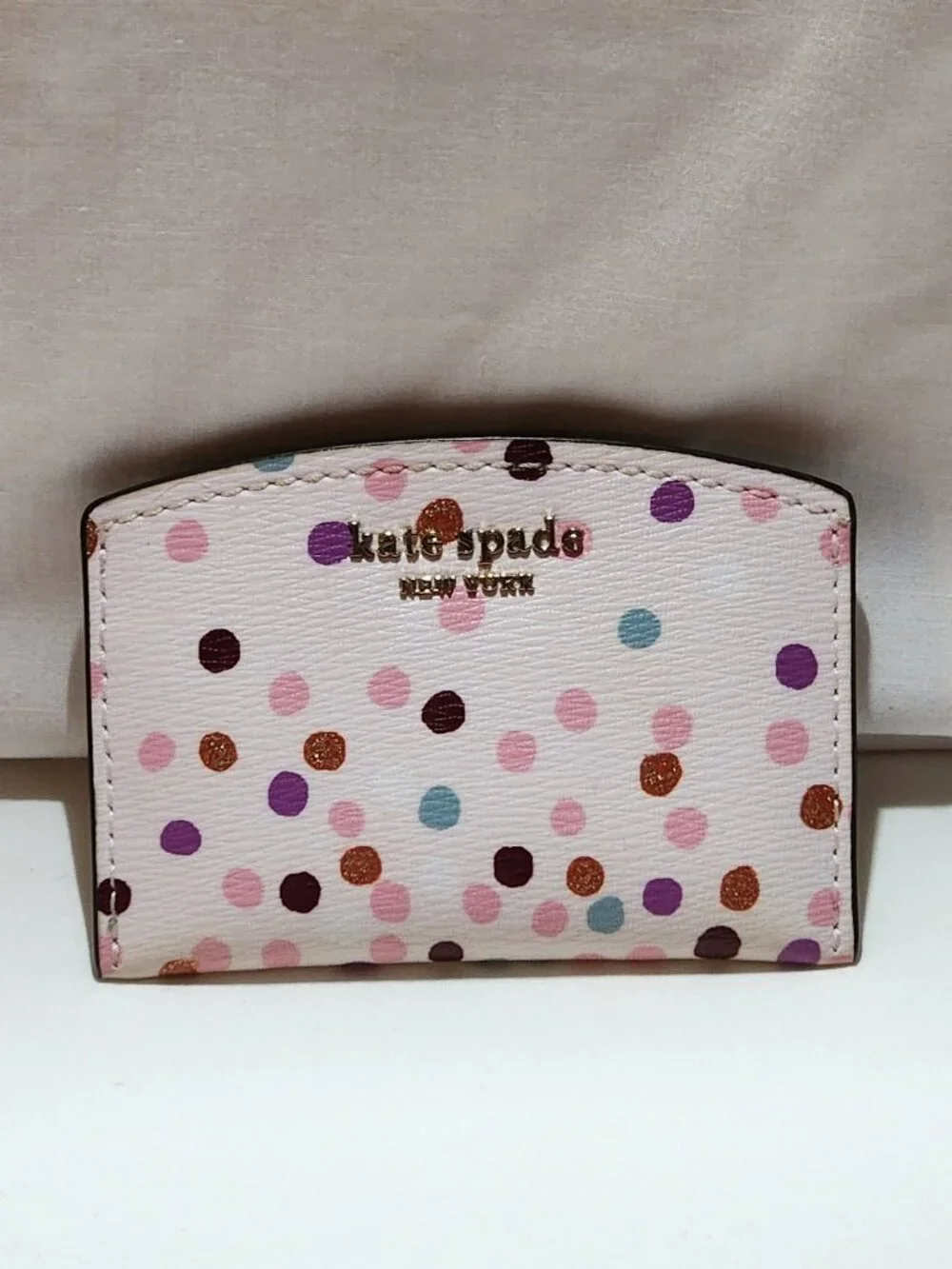 Kate Spade card case multi color polka dots VGUC